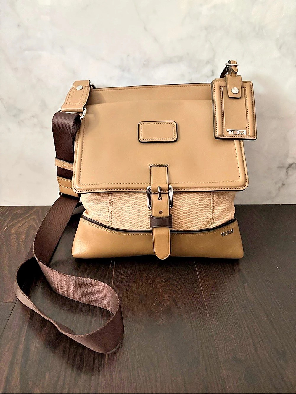 TUMI Bedford Smith Canvas & Leather Messenger Crossbody Bag (29113SD) - Tan